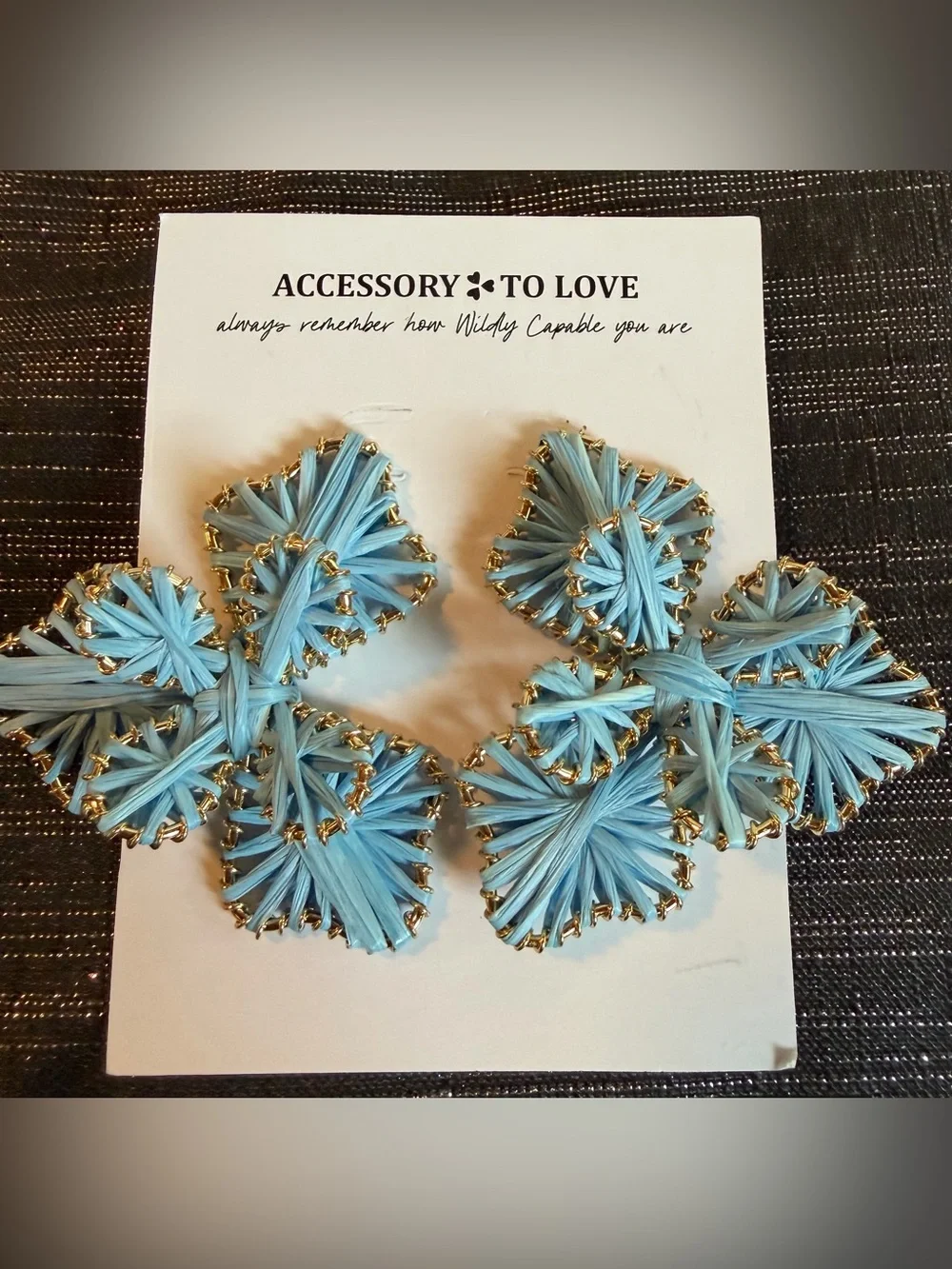 Handcrafted Blue Raffia Statement Earrings
